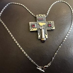 Diane Tintor (Artisan) Gemstone Raven on Ionic Column Necklace/Brooch